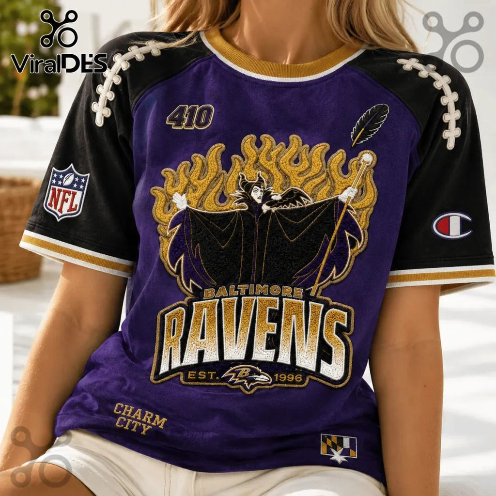 Maleficent x Baltimore Ravens Embroidered Purple Shirt