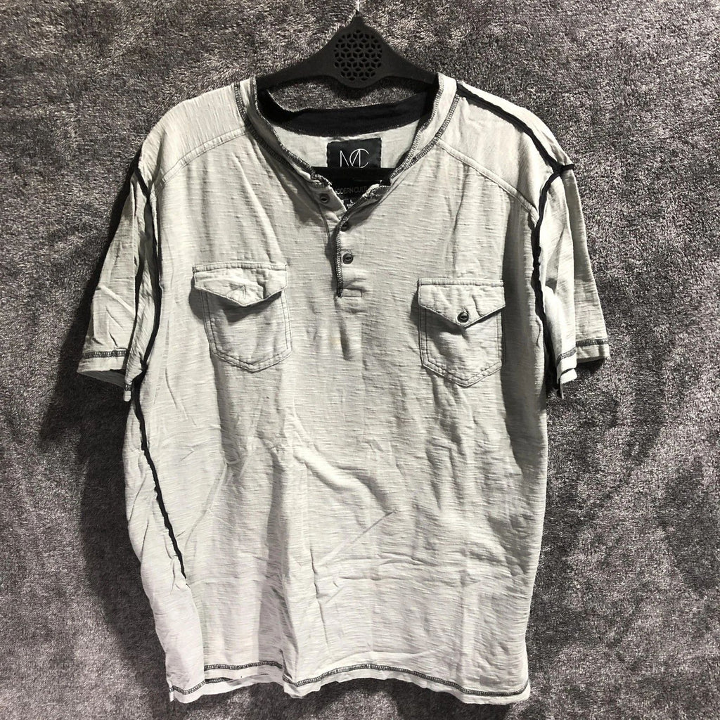 Modern Culture Shirt Mens Large Gray Henley Short Sleeve Double Pocket Casual