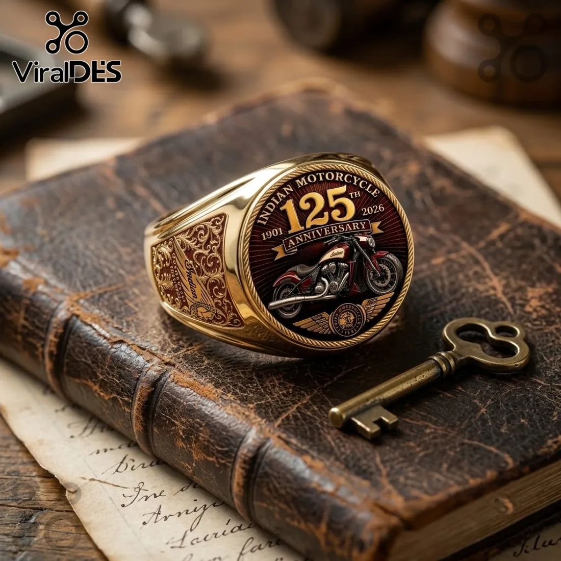 Indian Motorcycle 125th Anniversary Gold Ring