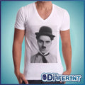 T-shirt V Neck Charlie Chaplin Mustache Cap The Happiness Is Have My-Shirt New