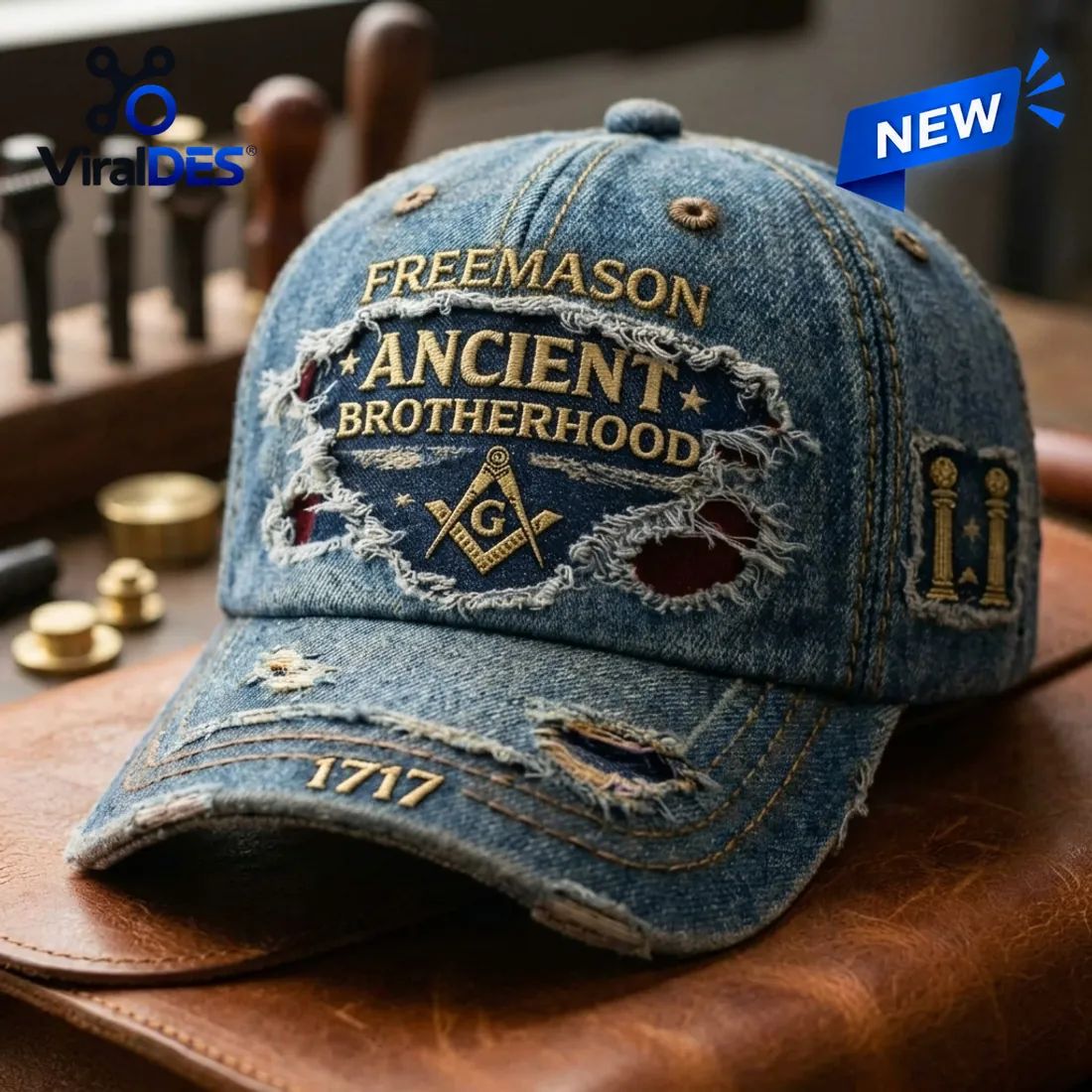 Freemason Ancient Brotherhood Distressed Denim Cap