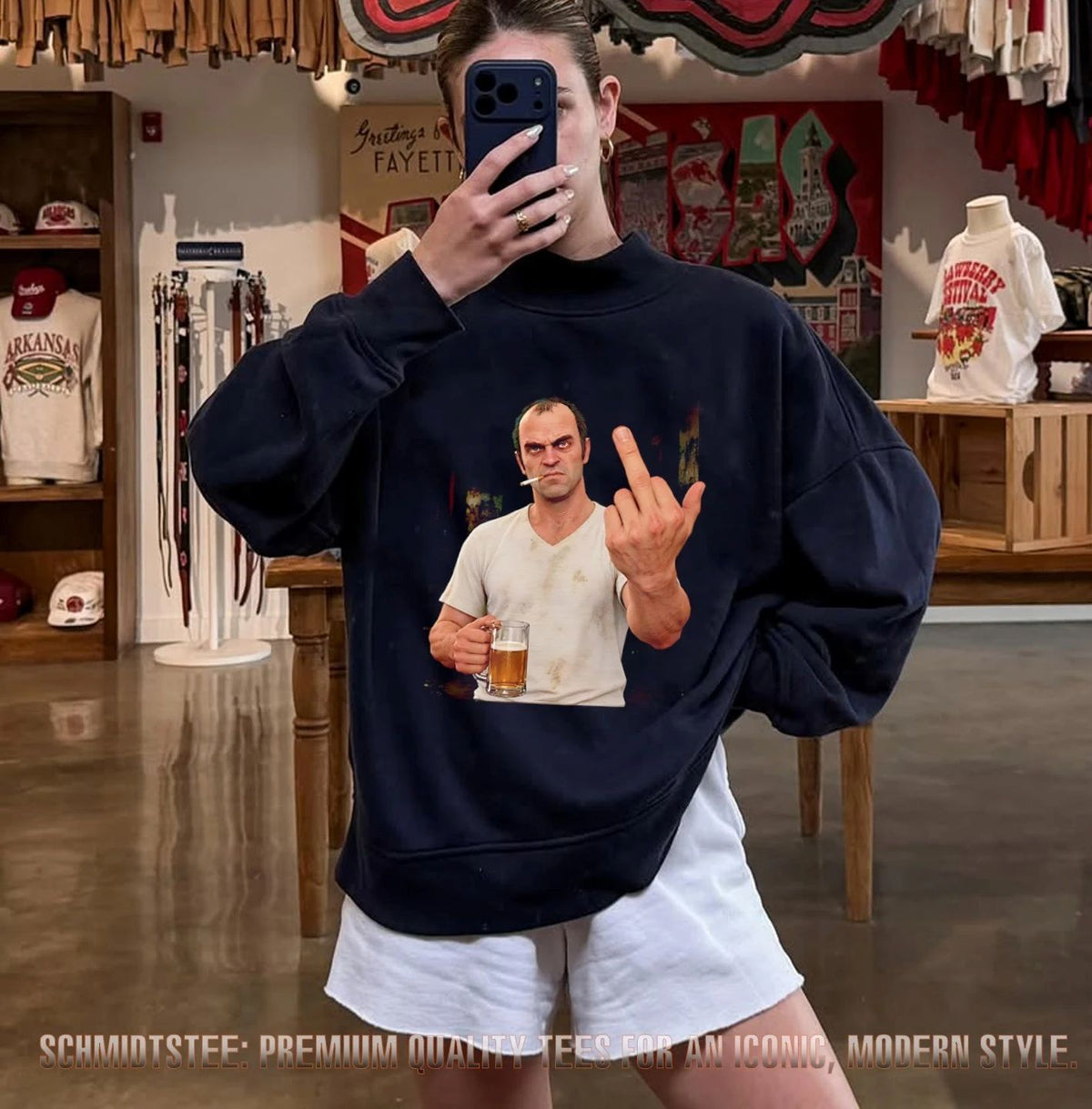 Trevor Philips GTA middle finger smoking and beer shirt
