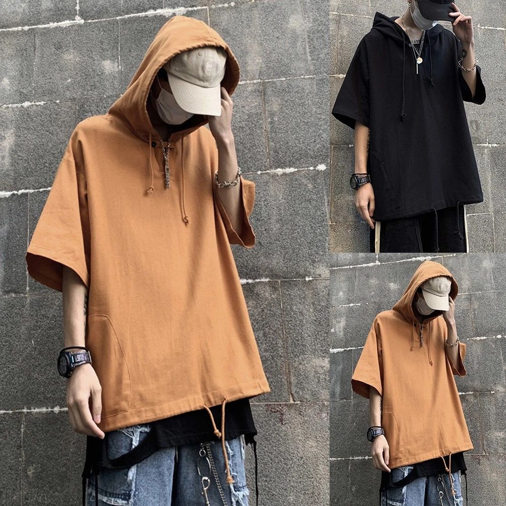 Relaxed Fit Men Hooded TShirt in Stylish Korean Design for Casual Outings