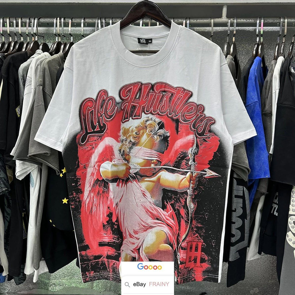 MEN WOMEN SUMMER ANGEL CUPID T SHIRT HIGH STREET RHINESTONE HIPHOP SHORT TOP TEE