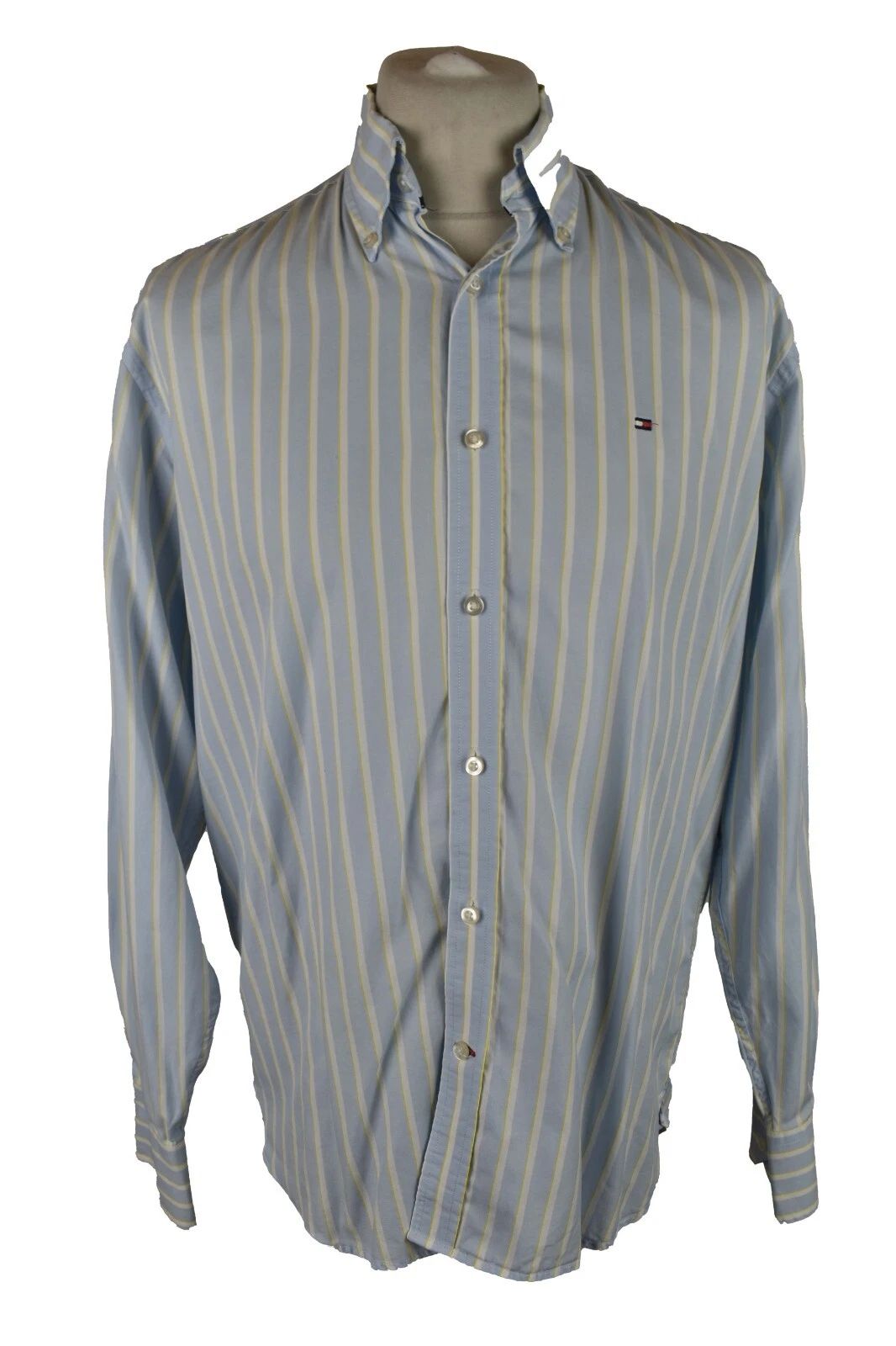 TOMMY HILFIGER Blue Long Sleeve Shirt size M Mens 100's Two-ply Striped