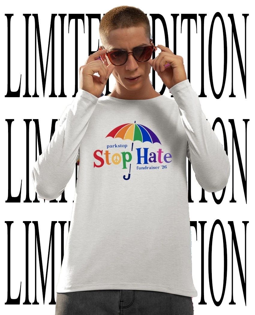 Parkstop Stop Hate Fundraiser 2026 Pride umbrella shirt