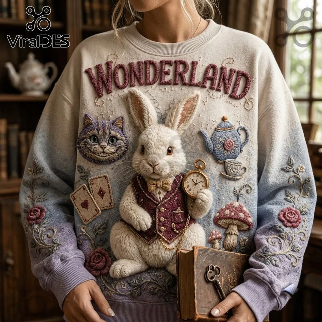 Alice in Wonderland Embossed Rabbit Ugly Sweater