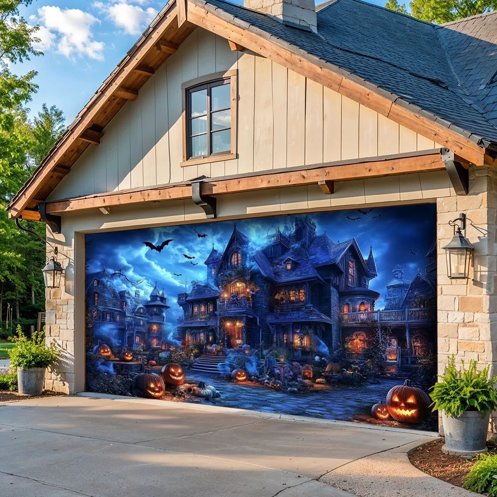 Haunted Halloween Estate Halloween Garage Door Banner