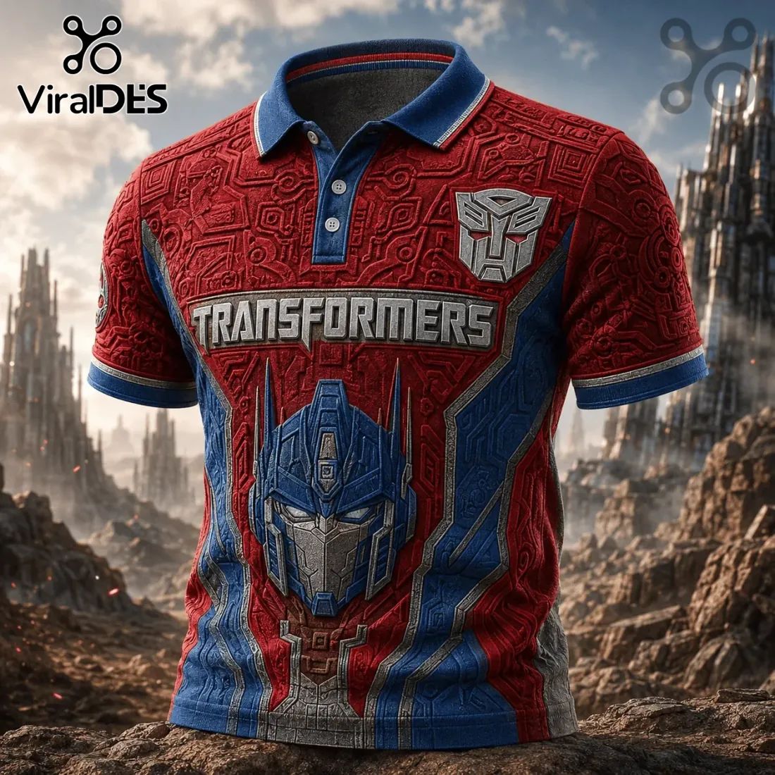 Optimus Prime Cyber Robot Red and Blue Polo Shirt