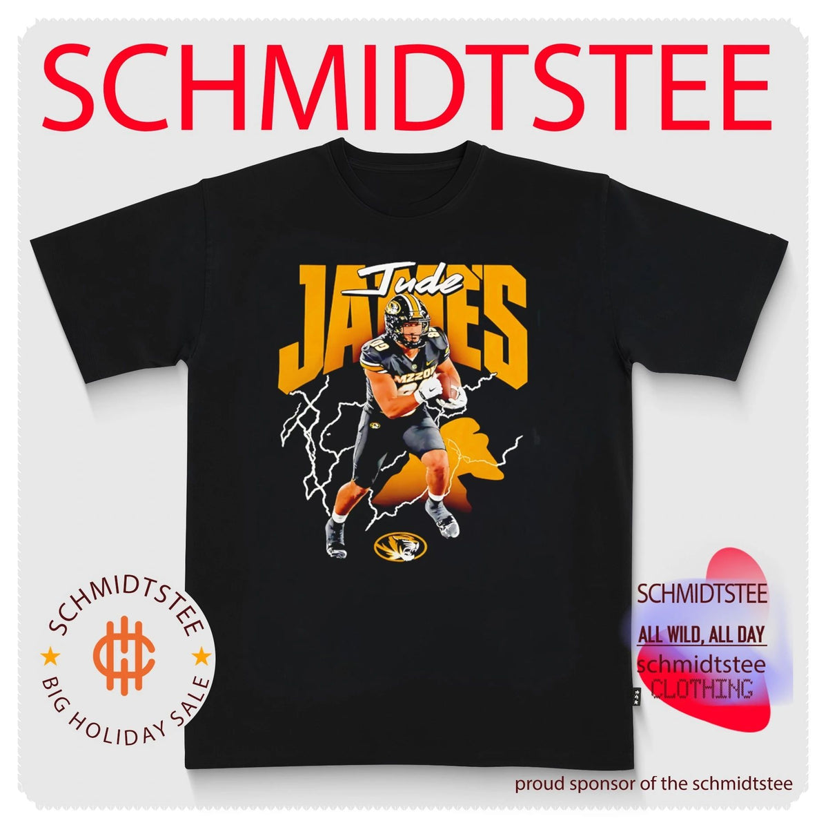 Jude James Missouri Tigers Football NCAA Lightning Illustration Shirt