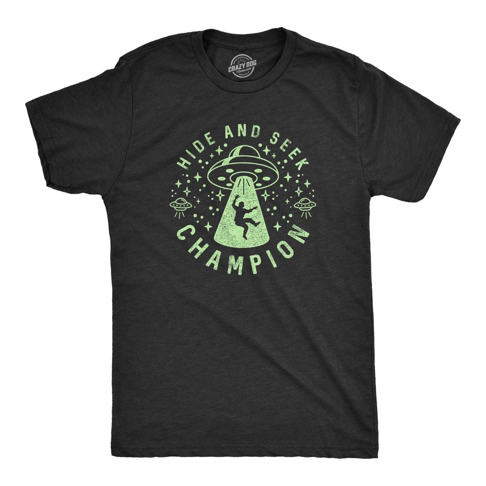 Mens Hide and Seek Champion Alien T Shirt Funny UFO Space Graphic Novelty Tee