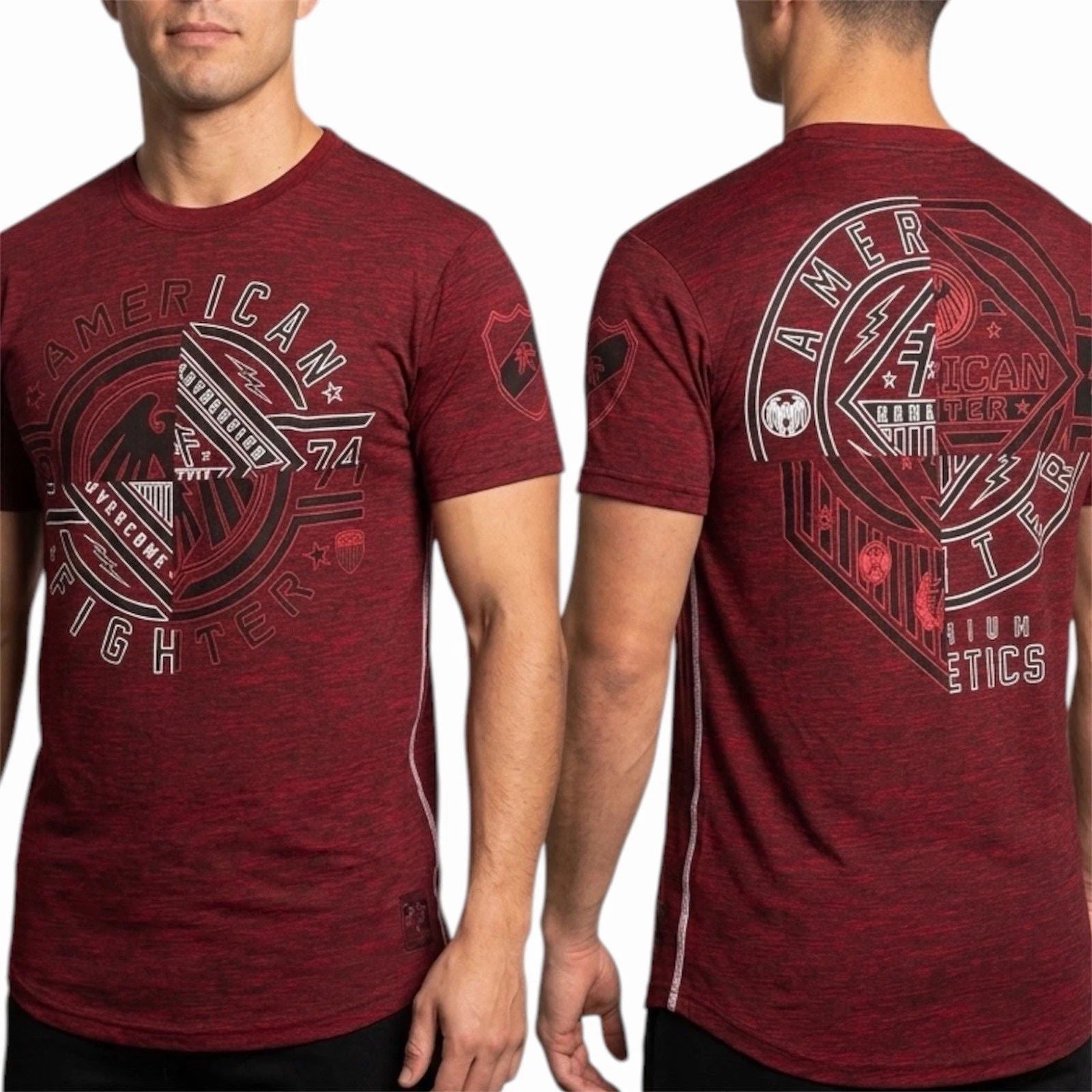 AMERICAN FIGHTER Red Black Mock Twist CENTERVILLE Athletic Graphic T-shirt NWT