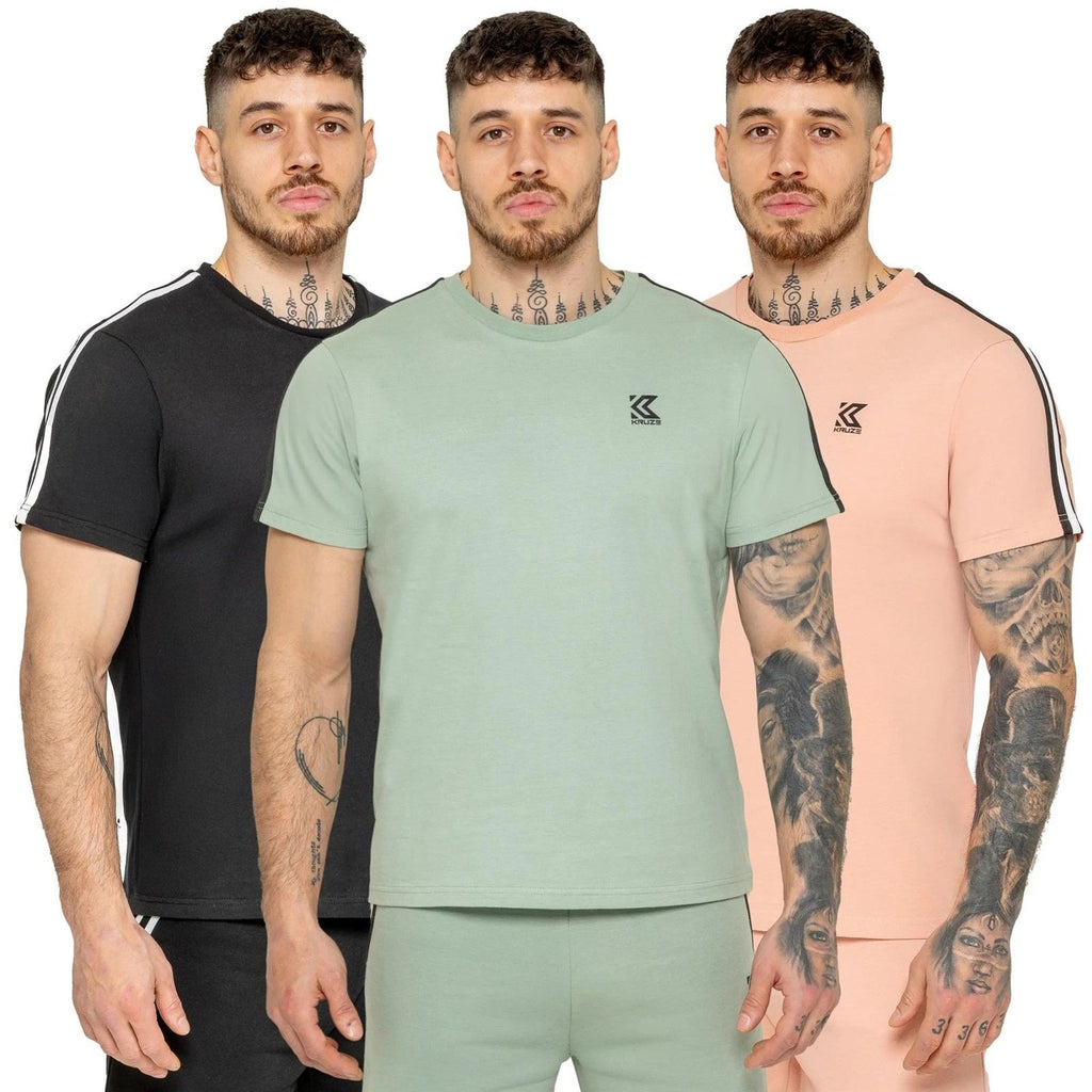 Kruze Mens T-Shirt Short Sleeve Casual Cotton Regular Fit Tape Top