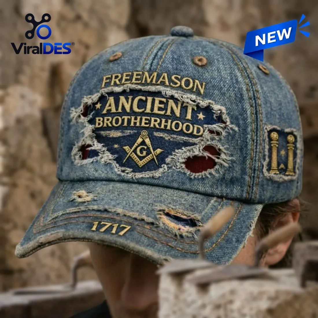 Freemason Ancient Brotherhood Distressed Denim Cap