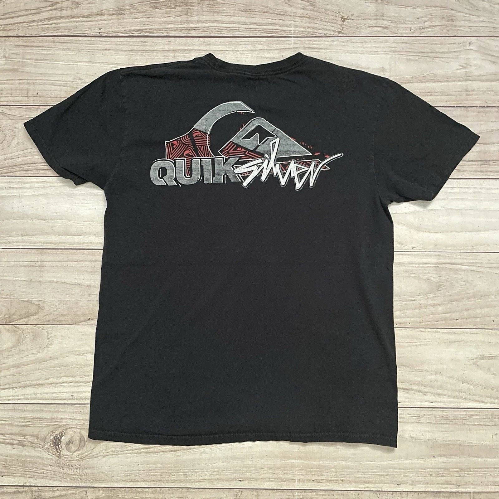 Vintage Y2K Quiksilver Surf Double Sided Graphic T Shirt Black Size M Surfing