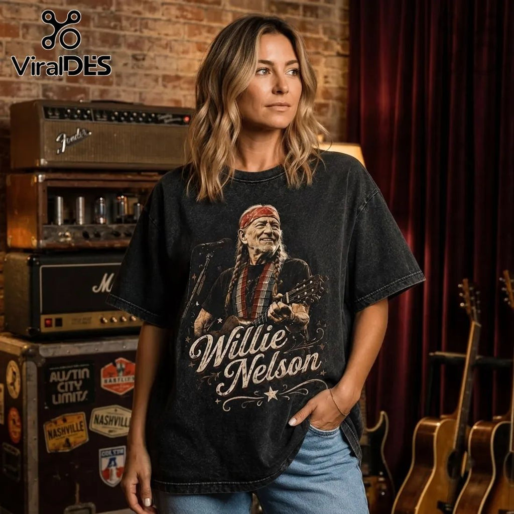 Willie Nelson He Is From Texas Vintage Washed T-Shirt