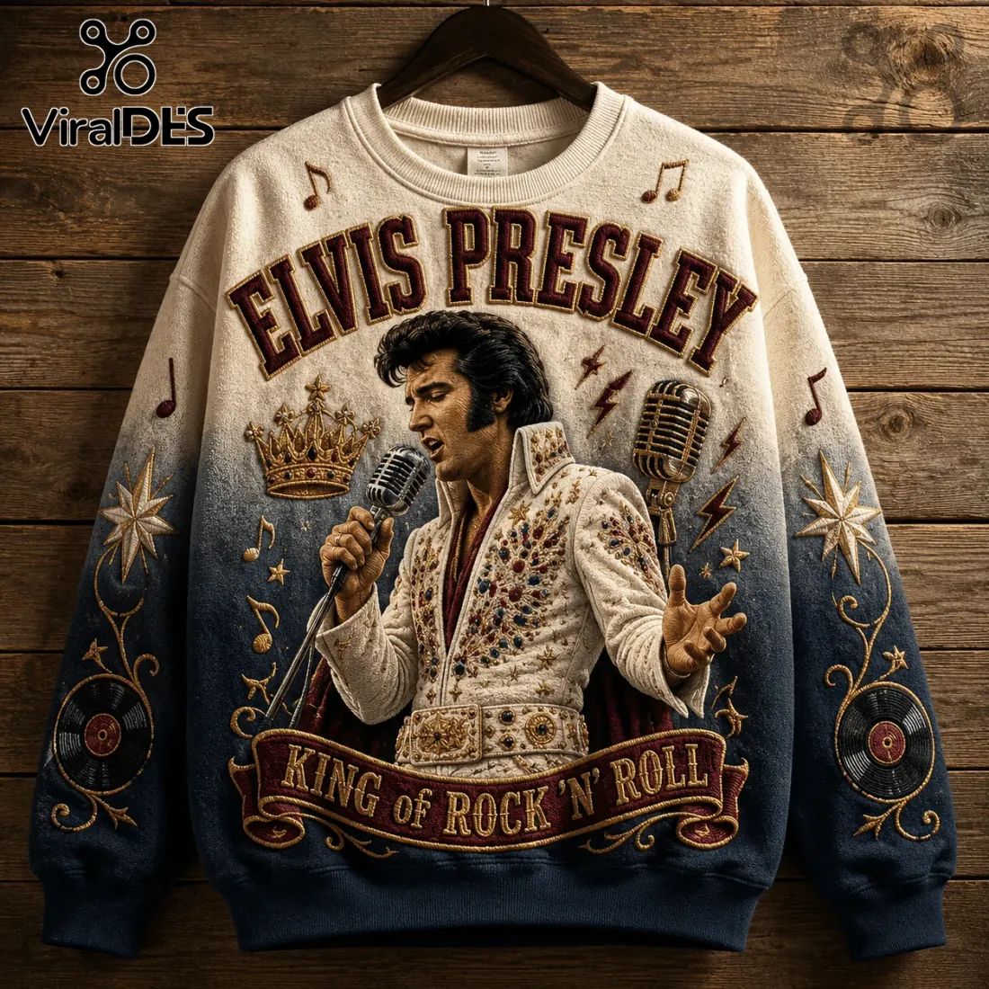Elvis Presley The King Lives On Blue Ombre Ugly Sweater