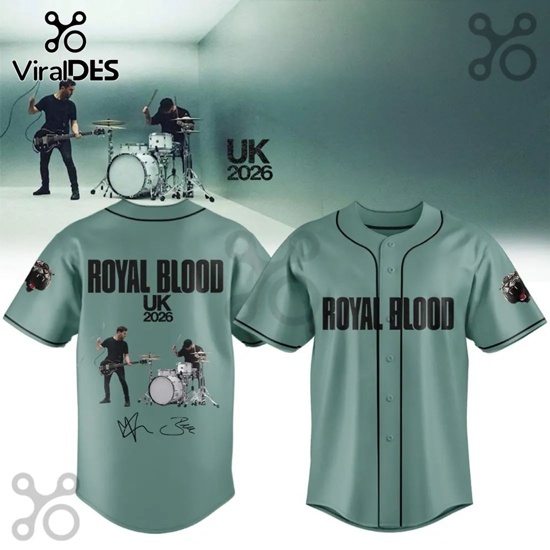 Royal Blood UK Tour 2026 Sage Green Baseball Jersey