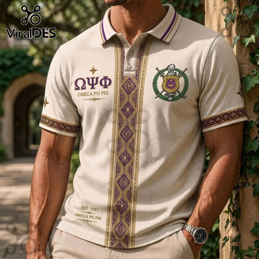 Premium Omega Psi Phi Cream Polo Shirt