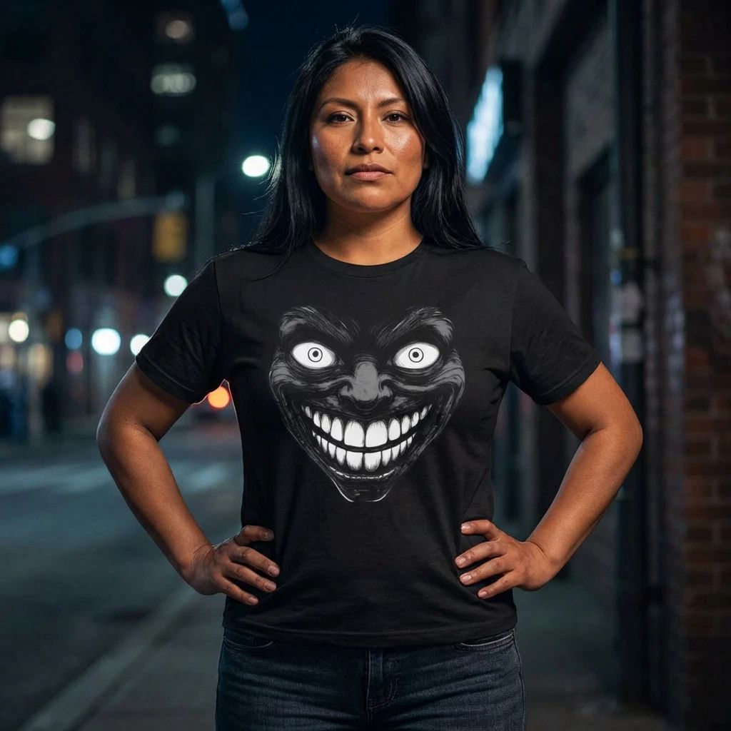 Creepy Grinning Face T-Shirt | Horror Smiling  Tee