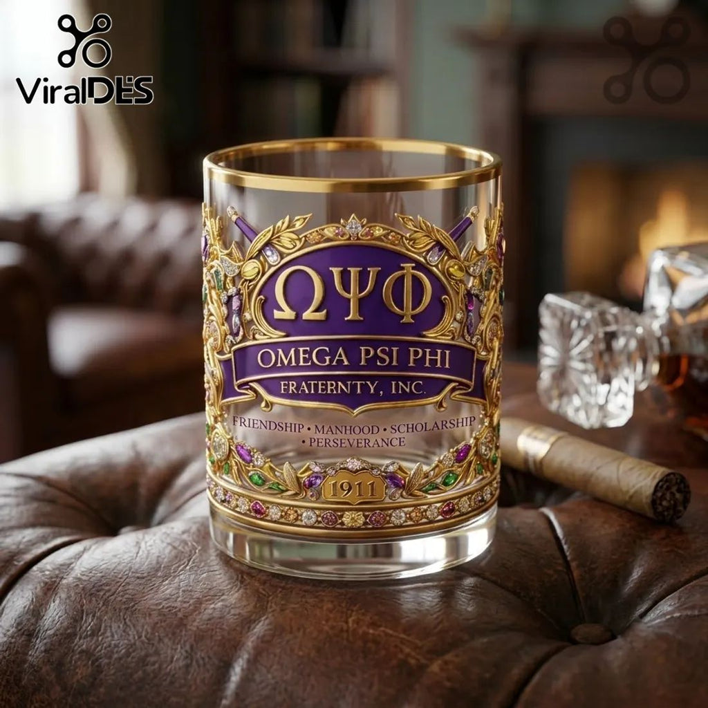 Omega Psi Phi 1911 Gold Trimmed Whiskey Glass