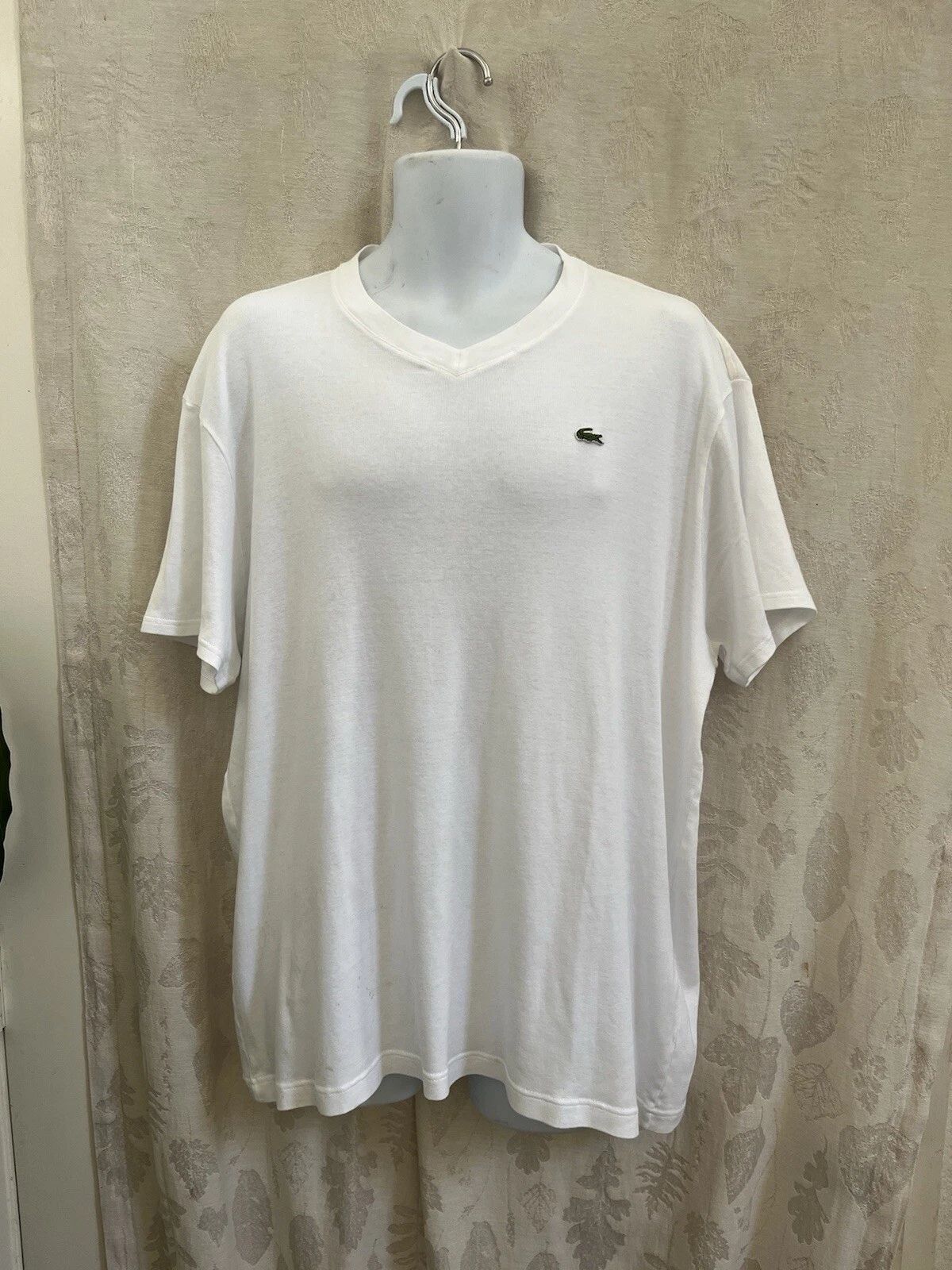 LACOSTE Men's White 100% Cotton Knit V-Neck S/S T-Shirt w/ Alligator Patch XXXL