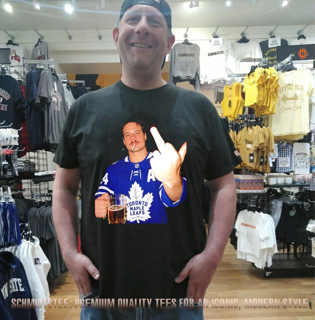 Auston Matthews Toronto Maple Leafs holding beer middle finger shirt