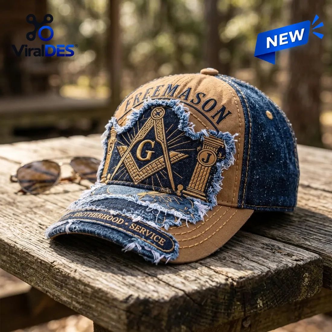 Freemasonry Embroidered Denim Distressed Baseball Cap