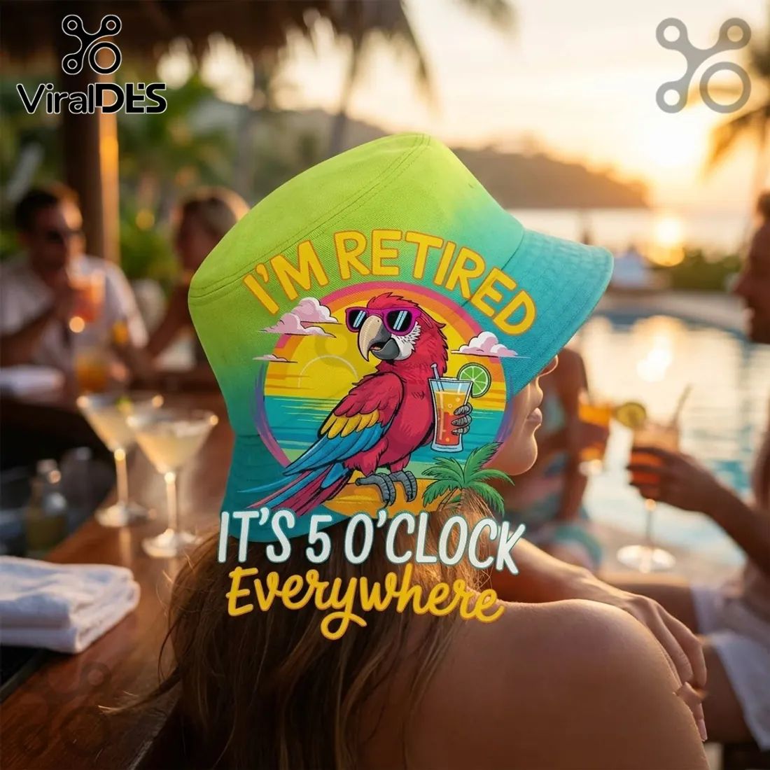 Retired Parrot I Am Retired Ombre Bucket Hat