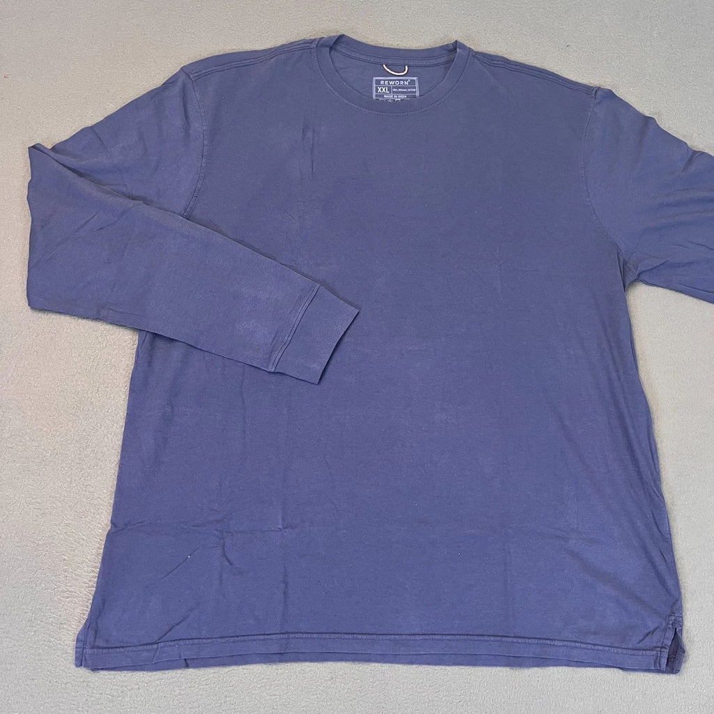 Reworn Long Sleeve Everyday T Shirt Men's Sz 2XL Blue 100% Cotton Outdoor