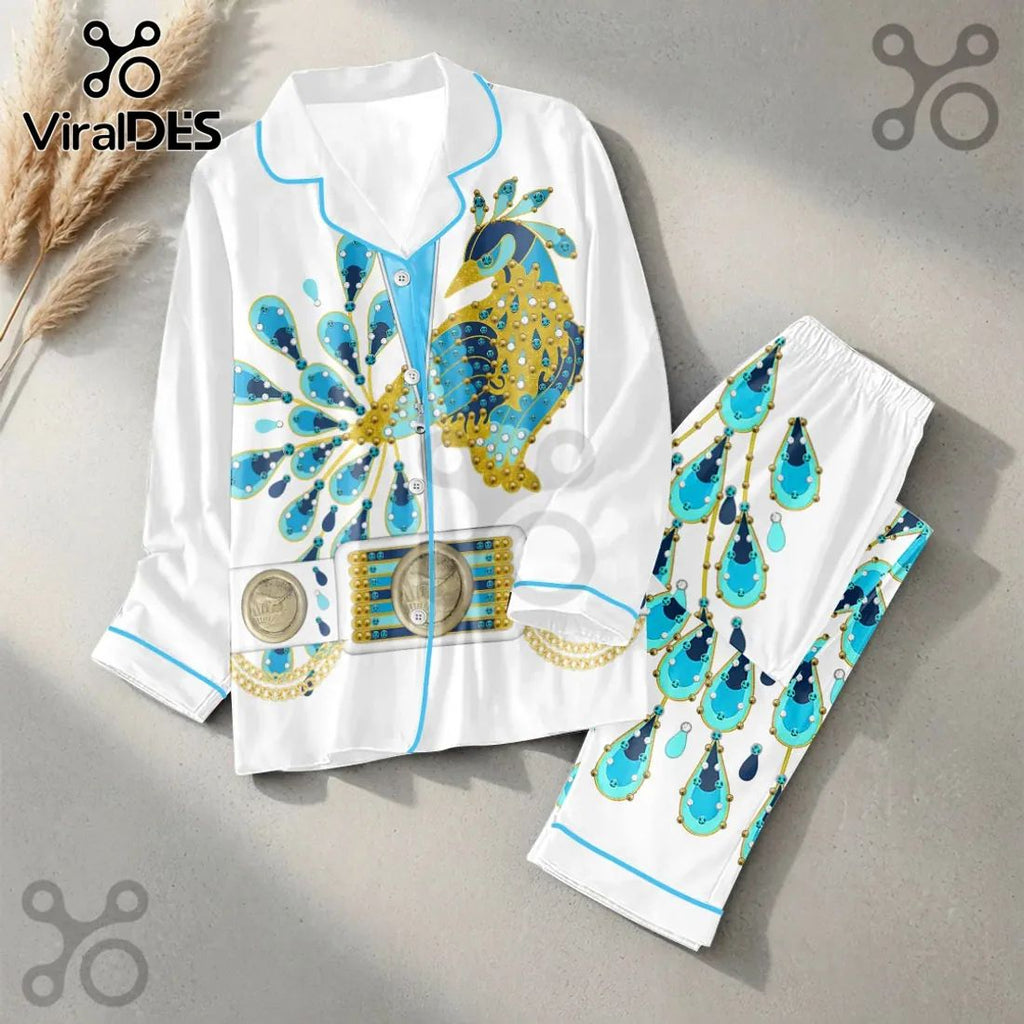 Elvis Presley Peacock Satin Pajama Set