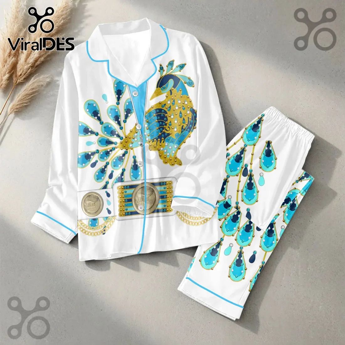 Elvis Presley Peacock Satin Pajama Set