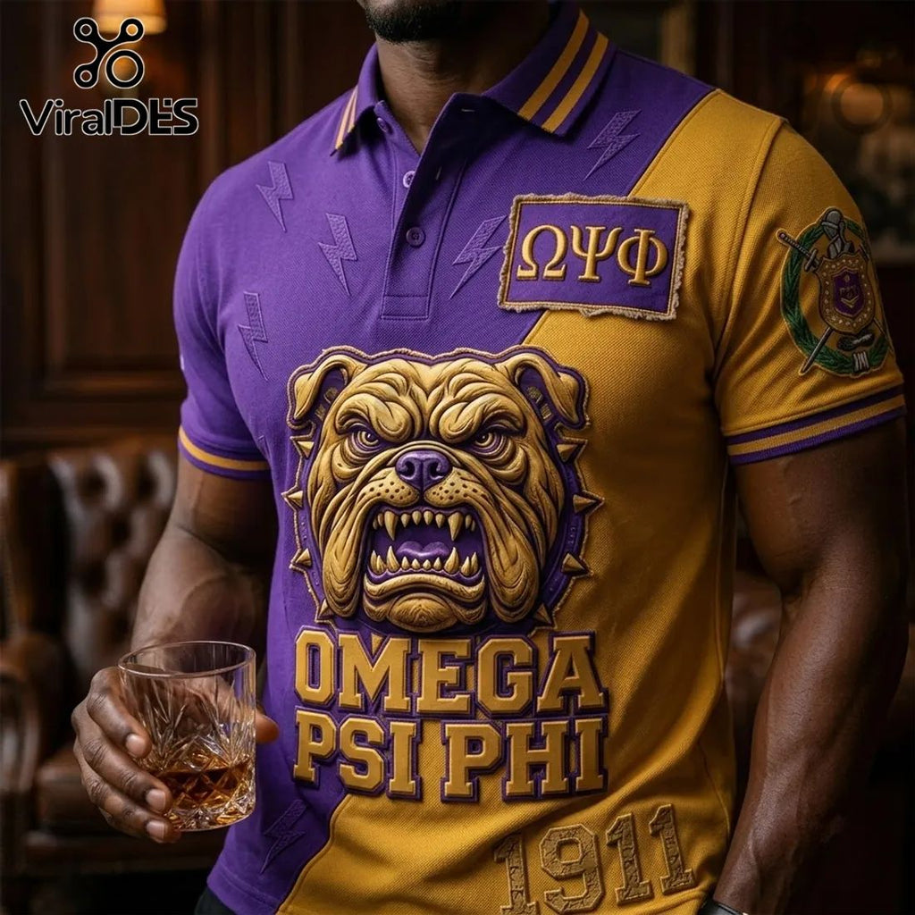 Omega Psi Phi Two-Tone Bulldog Polo Shirt