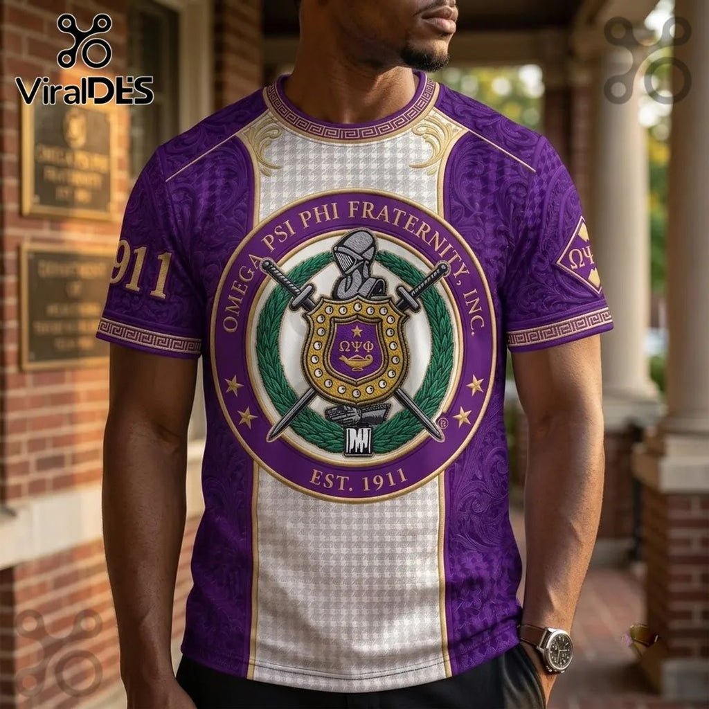 Omega Psi Phi Fraternity Purple Crest T-Shirt
