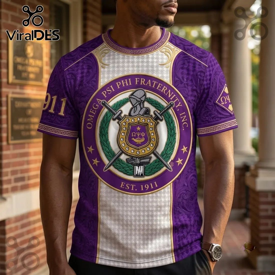 Omega Psi Phi Fraternity Purple Crest T-Shirt