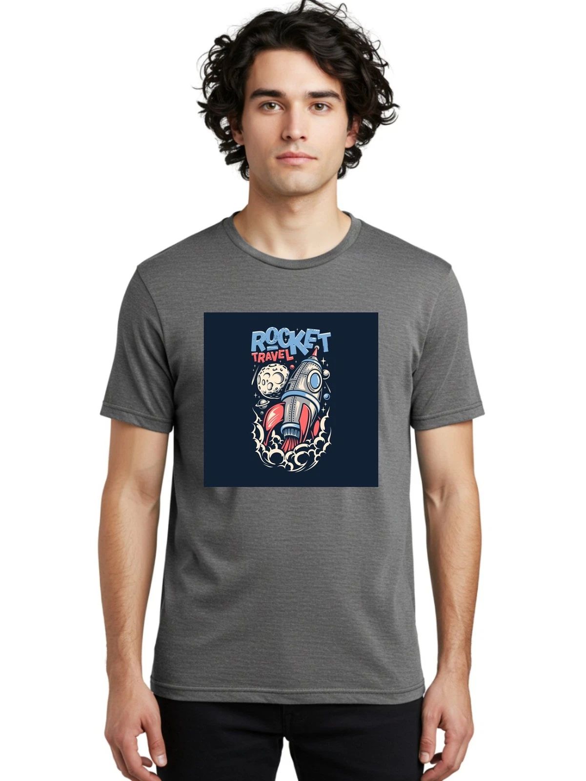 Rocket-Travel Mens Graphic Tee, 100% Cotton, Casual Summer Wear