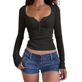 Modern Stretch Polyester Button Up Blouse Slim Fit Long Sleeve Base Layer Winter