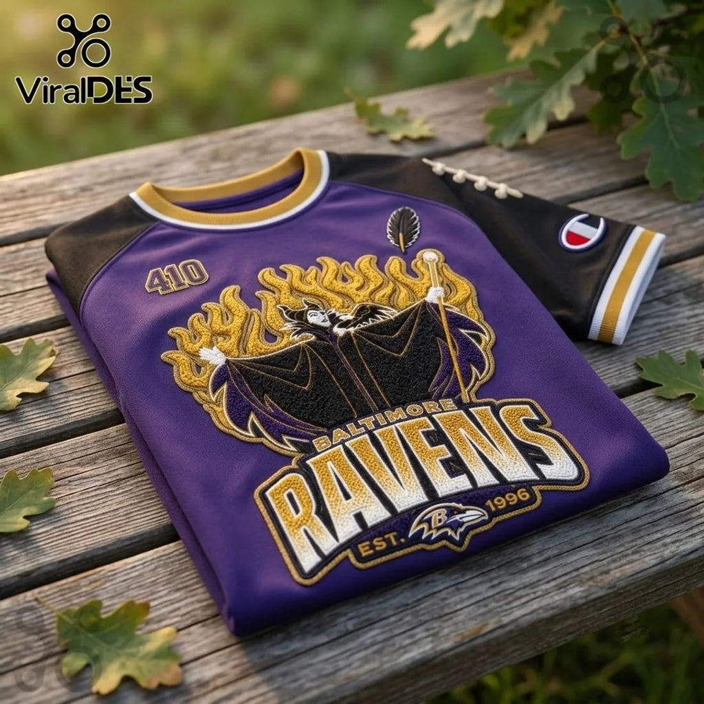 Maleficent x Baltimore Ravens Embroidered Purple Shirt