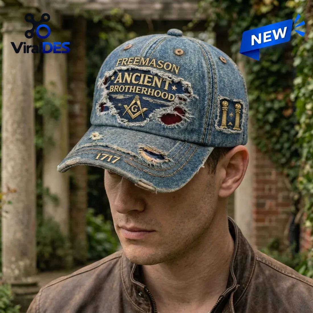 Freemason Ancient Brotherhood Distressed Denim Cap