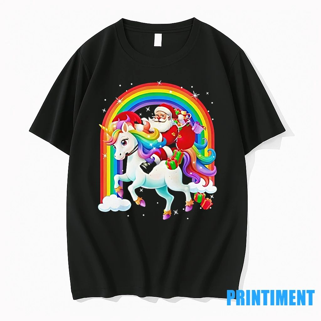 Santa Riding Rainbow Unicorn Christmas Gifts Tshirts Sweater