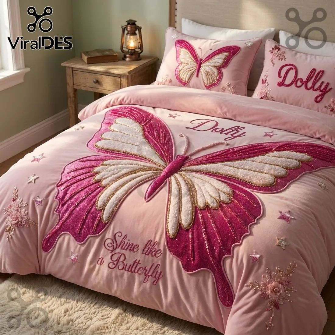 Dolly Shine Like a Butterfly Pink 3-Piece Bedding Set