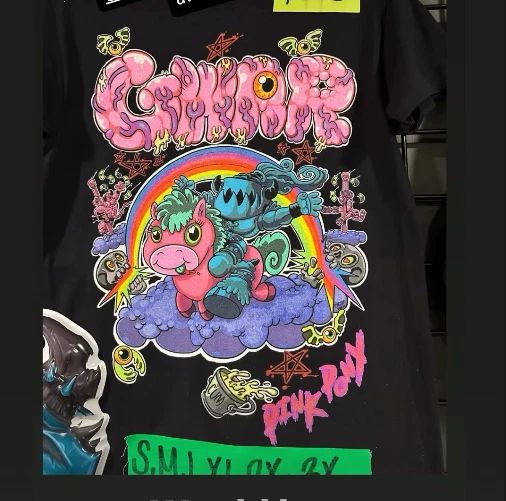 GWAR Band T-Shirt Pink Pony Rainbow Monster Graphic Tee Heavy Metal Merch Black