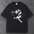 Unisex Smoking Cat Oversized T Shirt Black Y2K Grunge Streetwear S-2XL