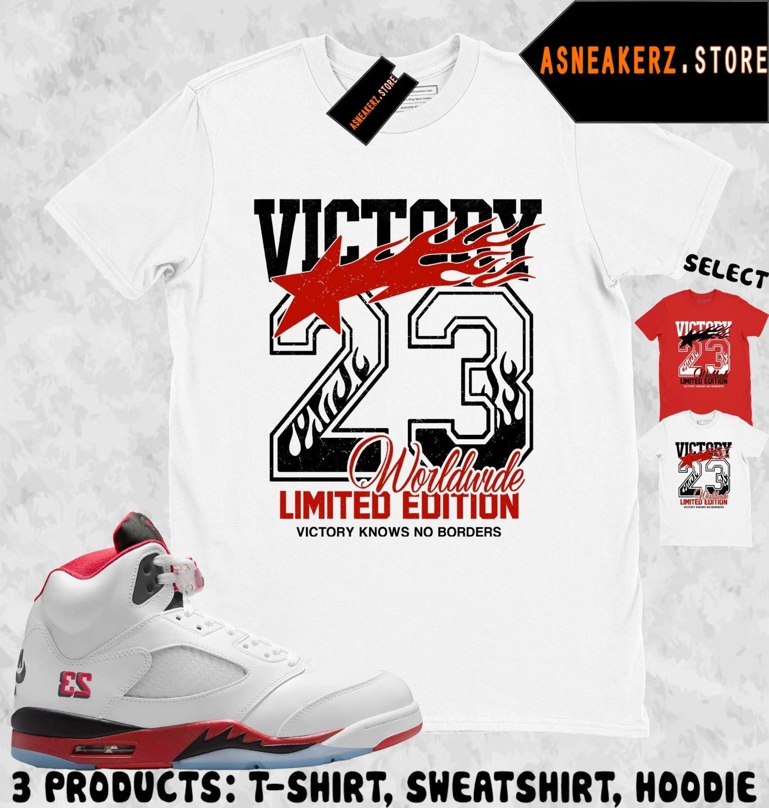 Shirt To Match AJ 5 OG Fire Red 2025 Sneaker Matching Tee Victory 23 T-Shirt