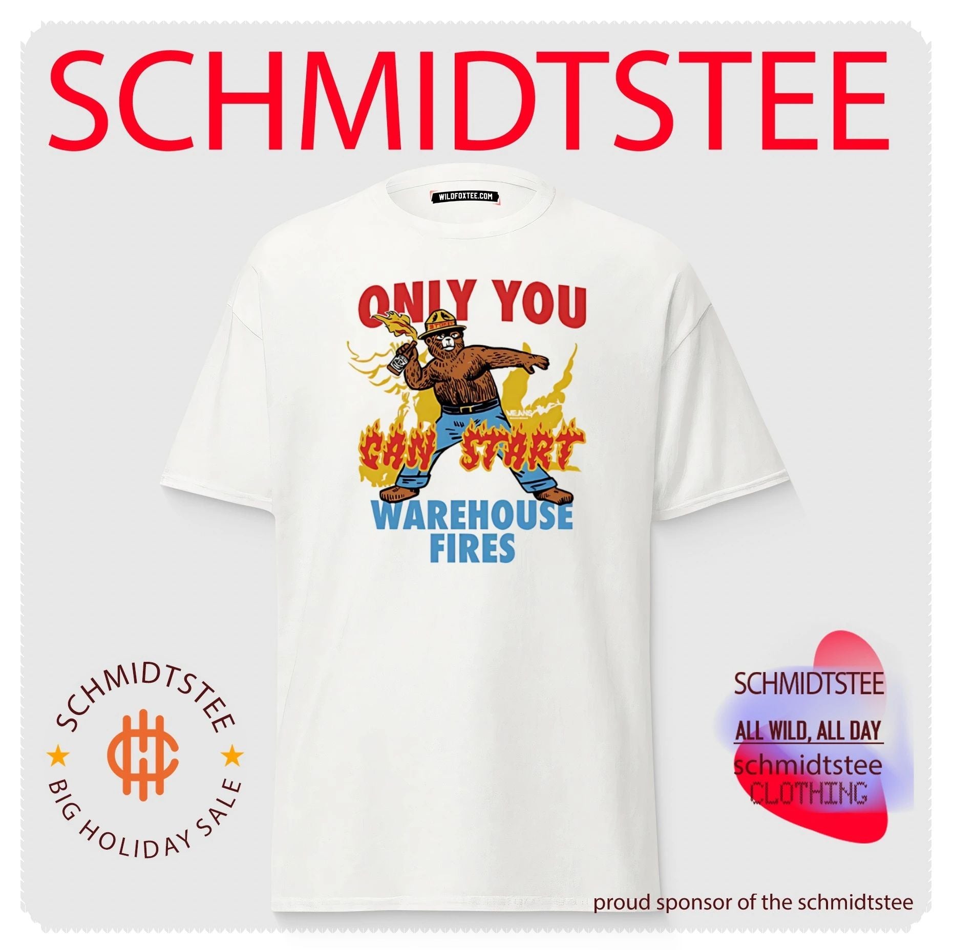 Smokey Bear only you can start warehouse fires illustration shirt