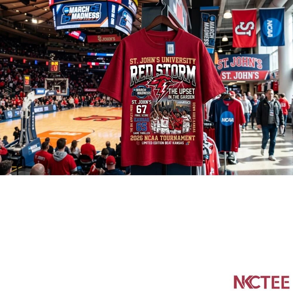 NKCtees ST. JOHN’S vs KANSAS 2026 NCAA Tournament Commemorative T-Shirt – Red Storm 67-65 Victory Graphic Tee