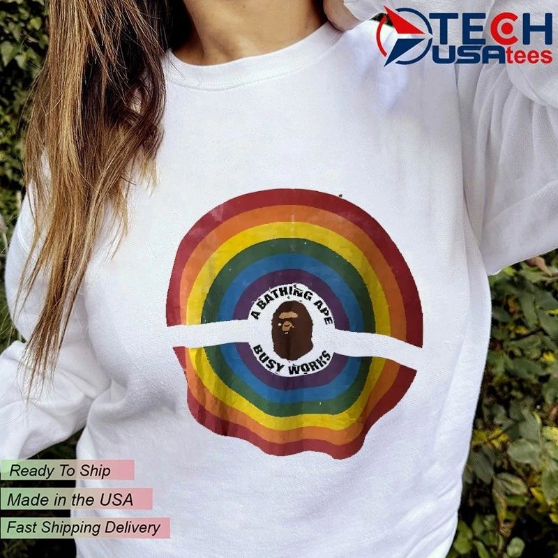 A Bathing Ape busy works rainbow shirt