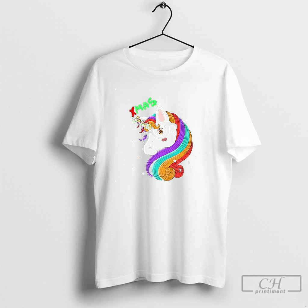 Classic Xmas Glasses Unicorn Rainbow Hair Holiday T Shirts