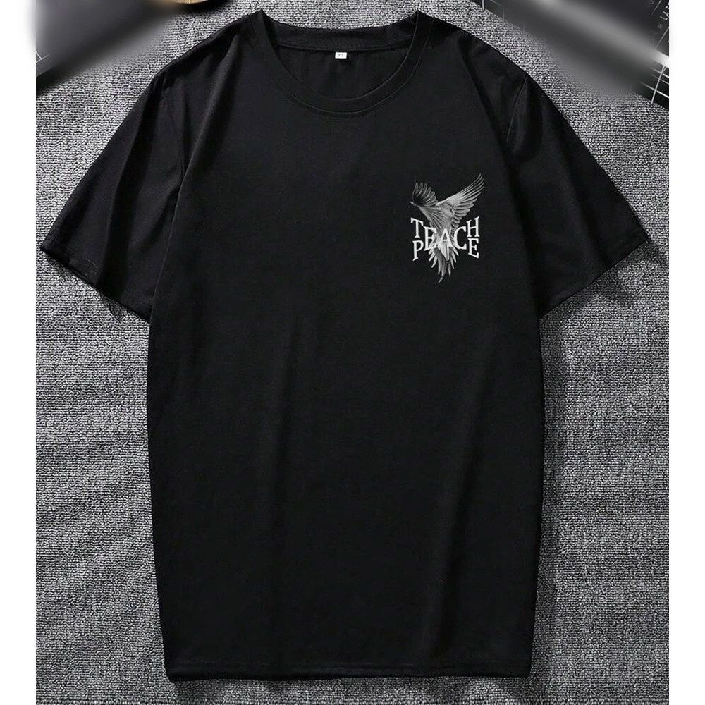 Mens Black Comfortable Loose Fit Round Neck Tshirt for Daily Vacation Wear
