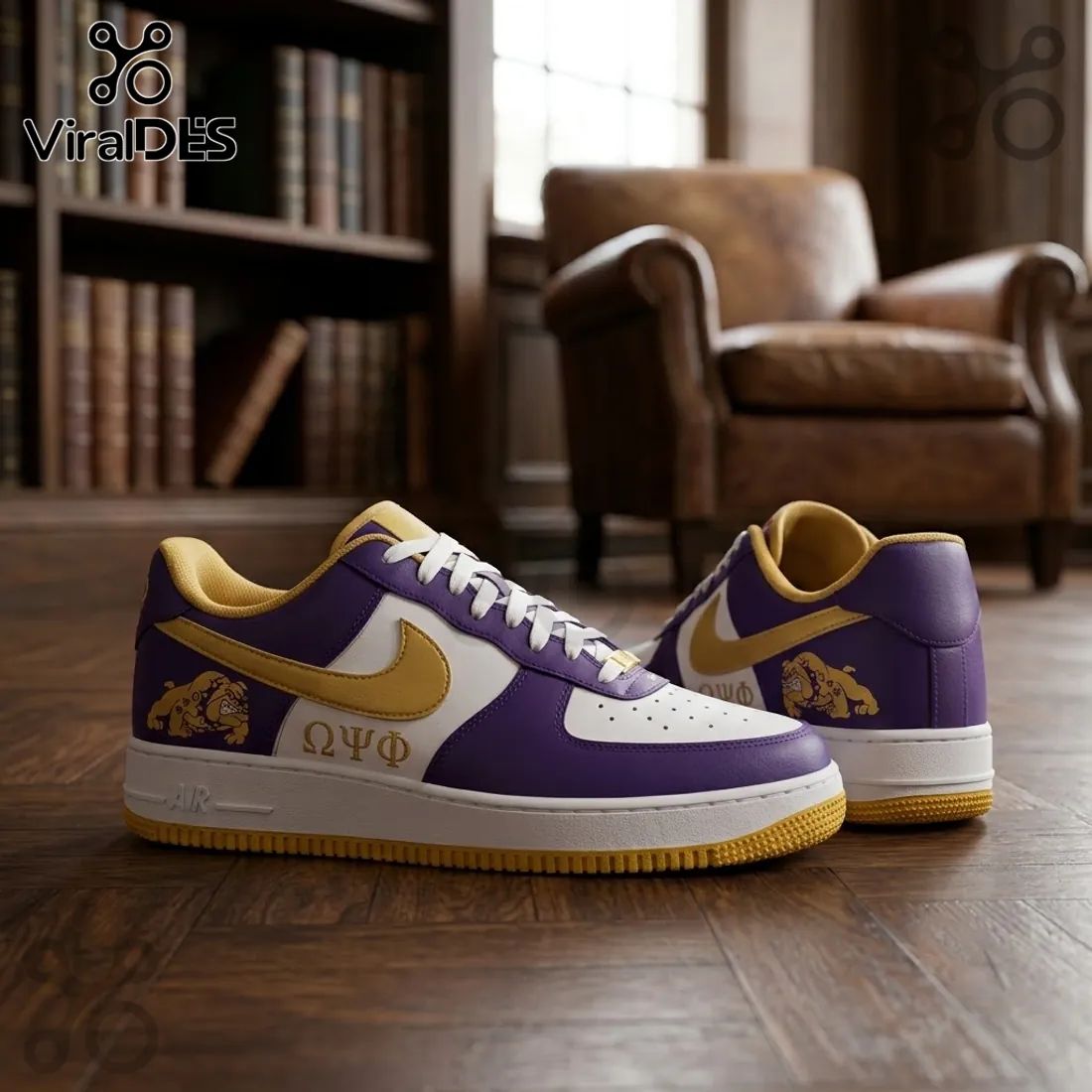 Omega Psi Phi Purple and Gold Premium Air Force 1 Shoes